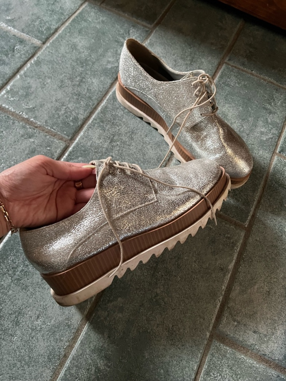 Treasure & Bond Silver Lace-Up Platform Oxfords